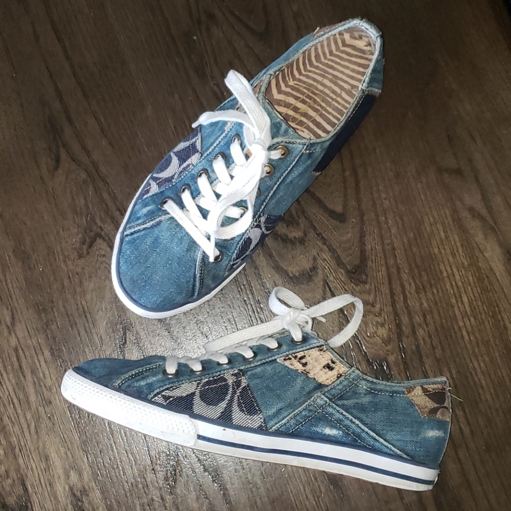 Coach Tonie Destroyed Patchwork Denim Sneaker 7.5 - image 1